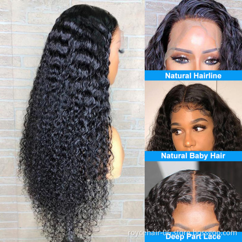 HD Ear to Ear Semi Lace Wig Vendor,10a Grade Water Wave Curly Raw Brazilian Human Hair Transparent 13x6 Swiss Lace Front Wig